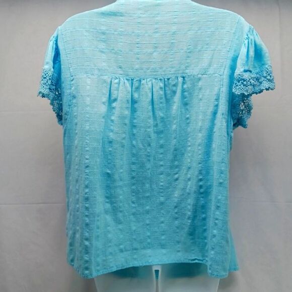 St. John's Bay Baby Doll Tunic 100% Cotton Gausy Tassel Tie Embroidered Blue XL. - Picture 5 of 10